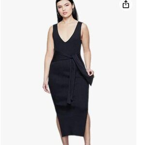Good American Black Ribbed Knit Midi Dress with Ties - Size 2 (Medium)